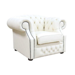 Chesterfield Club Chair Cottonseed Cream Real Leather In Buckingham Style - thumbnail 3