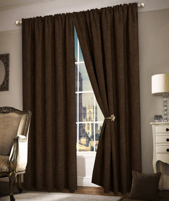 Intimates Luxury Plain Chenille Eyelet Curtains - Chocolate