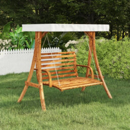 Walplus Swing Frame With Cream Roof Solid Bent Wood With Teak Finish