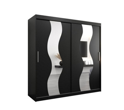 Arte Seville Mirrored Sliding Door Wardrobe With Shelves And Hanging Rails In Black (H)2000mm (W)2000mm (D)620mm - image 1