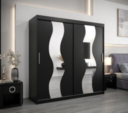 Arte Seville Mirrored Sliding Door Wardrobe With Shelves And Hanging Rails In Black (H)2000mm (W)2000mm (D)620mm - thumbnail 2