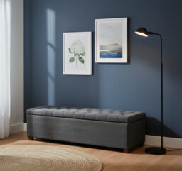 Linoso Chesterfield Charcoal Ottoman Storage Box With Square Wooden Legs - Upholstered Blanket Box (137W X 40D X 45H Cm) - thumbnail 2
