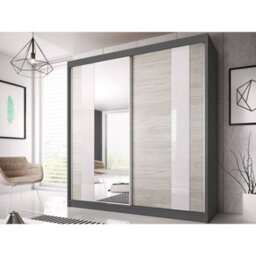 Arte Sophisticated Graphite Multi Sliding Door Wardrobe W183Cm H218Cm D61Cm - Kathult Oak & White Gloss Front - thumbnail 1