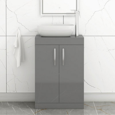 Royal Bathrooms 600mm Floor Standing Vanity Unit 2 Door Indigo Grey Gloss & Countertop Basin - Elva - image 1