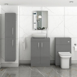 Royal Bathrooms 600mm Floor Standing Vanity Unit 2 Door Indigo Grey Gloss & Countertop Basin - Elva - thumbnail 2