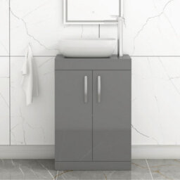 Royal Bathrooms 600mm Floor Standing Vanity Unit 2 Door Indigo Grey Gloss & Countertop Basin - Elva - thumbnail 1
