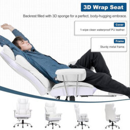 Gtplayer Gaming Chair, Executive Office Desk Chair With Footrest Ergonomic Heavy Duty Lumbar Support Computer Chairs, White - thumbnail 4