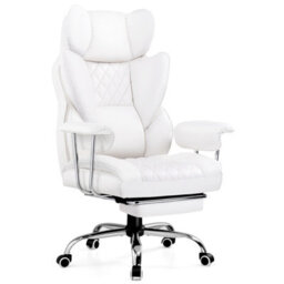 Gtplayer Gaming Chair, Executive Office Desk Chair With Footrest Ergonomic Heavy Duty Lumbar Support Computer Chairs, White