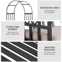 Outsunny Garden Arbor Arch Metal Bench Padded Seat Outdoor Decoration Patio - thumbnail 5