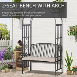 Outsunny Garden Arbor Arch Metal Bench Padded Seat Outdoor Decoration Patio - thumbnail 4