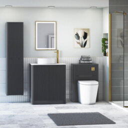 Royal Bathrooms Avenza 600mm Matt Obsidian Black Floor Standing Bathroom Vanity Unit 2 Door With Art Round Basin - thumbnail 4