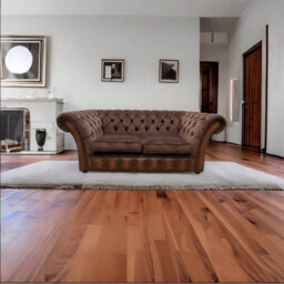 Chesterfield 2 Seater Sofa Antique Tan Leather Pimlico Mocha Fabric In Jepson Style - thumbnail 5