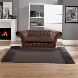 Chesterfield 2 Seater Sofa Antique Tan Leather Pimlico Mocha Fabric In Jepson Style - thumbnail 4