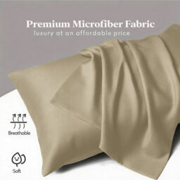 Aspire Homeware Bed Pillowcase Pair -Soft Breathable Envelop Bedding Beige Pillow Covers, Plain Dyed Pillowcase Set, 50 X 75 Cm - thumbnail 2