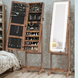 Free Standing Mirror Lockable Jewellery Cabinet 360 Swivel Organiser With Led Lights - thumbnail 3