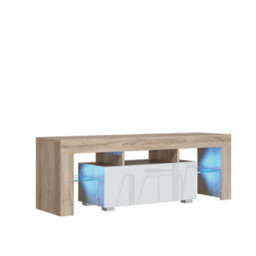 Tv Unit Floe 130Cm - Oak & White Gloss Doors And Led Lights - thumbnail 6