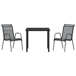 Berkfield Garden Dining Set 3 Pcs Black Textilene And Steel - thumbnail 7