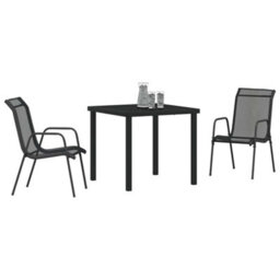 Berkfield Garden Dining Set 3 Pcs Black Textilene And Steel - thumbnail 3