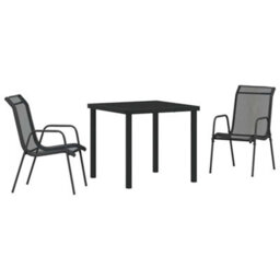 Berkfield Garden Dining Set 3 Pcs Black Textilene And Steel - thumbnail 2