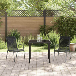 Berkfield Garden Dining Set 3 Pcs Black Textilene And Steel - thumbnail 4