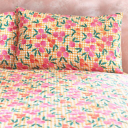 Style Lab Juicy Floral Checked Reversible Duvet Cover Set, Single, Pink - thumbnail 4