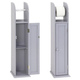 Taylor & Brown Grey Wooden Toilet Paper Holder Cabinet With Shelf, Free Standing Bathroom Tissue Storage, 18X20X79Cm (Grey) - thumbnail 3