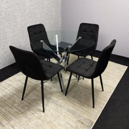 Kosy Koala Round Glass Dining Table Set With 4 Black Velvet Chairs Dining Room Furniture - thumbnail 3