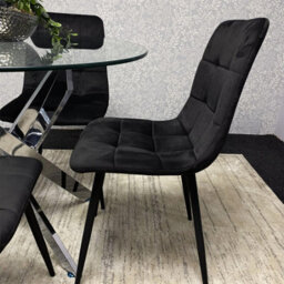 Kosy Koala Round Glass Dining Table Set With 4 Black Velvet Chairs Dining Room Furniture - thumbnail 4