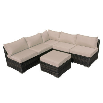 Furniture One Rattan Effect Mix Brown Rattan 5 Seat Corner Sofa Set No Assembly & Aluminium Frame - image 1