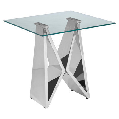 Orsina Modern Design Wing Base End Table, Wing Base Design Metal End Table, Tempered Glass Top Versatile Table - image 1