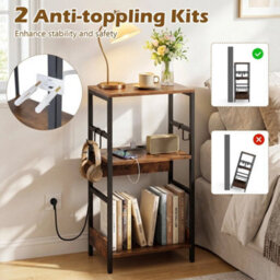 Display Shelf 3 Tier Record Player Stand With Charging Station Living Room - thumbnail 6