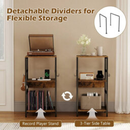 Display Shelf 3 Tier Record Player Stand With Charging Station Living Room - thumbnail 5