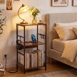 Display Shelf 3 Tier Record Player Stand With Charging Station Living Room - thumbnail 1