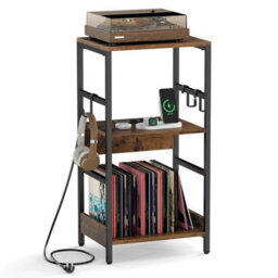 Display Shelf 3 Tier Record Player Stand With Charging Station Living Room - thumbnail 3