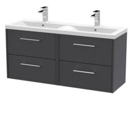 Hudson Reed Juno Wall Hung 4 Soft Close Drawer Vanity Unit With 2 Tap Holes Basin In Graphite Grey Woodgrain Finish, 1205mm - thumbnail 5
