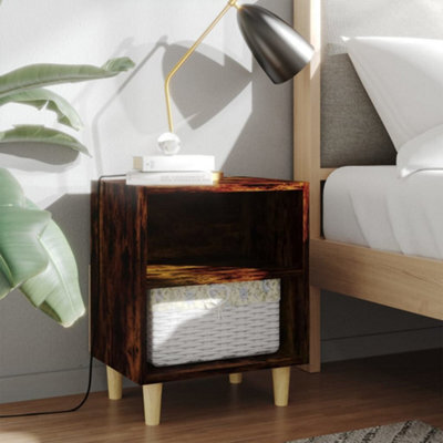 Berkfield Bed Cabinet With Solid Wood Legs Smoked Oak 40X30X50 Cm - image 1