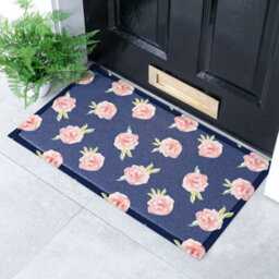 Native Natural Navy Pink Roses Indoor & Outdoor Doormat - 70X40Cm