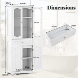 Costway Tall Bathroom Cabinet Freestanding Kitchen Pantry Cupboard 60 X 160 Cm-White - thumbnail 3