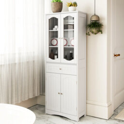 Costway Tall Bathroom Cabinet Freestanding Kitchen Pantry Cupboard 60 X 160 Cm-White