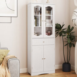 Costway Tall Bathroom Cabinet Freestanding Kitchen Pantry Cupboard 60 X 160 Cm-White - thumbnail 4