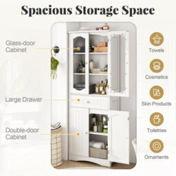 Costway Tall Bathroom Cabinet Freestanding Kitchen Pantry Cupboard 60 X 160 Cm-White - thumbnail 6