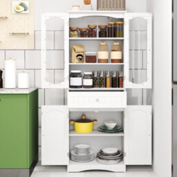 Costway Tall Bathroom Cabinet Freestanding Kitchen Pantry Cupboard 60 X 160 Cm-White - thumbnail 5
