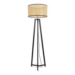 Valuelights Lottie Black Wood Tripod Floor Lamp With Natural Cane Rattan Drum Shade - thumbnail 2