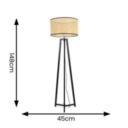Valuelights Lottie Black Wood Tripod Floor Lamp With Natural Cane Rattan Drum Shade - thumbnail 4