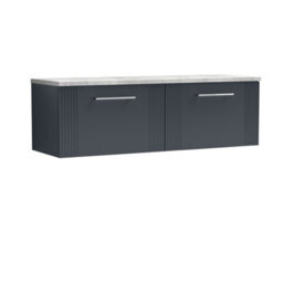 Balterley Belvide Partial Fluted 2 Drawer Wall Hung Vanity Unit With Bellato Grey Laminate Worktop - 1200mm - Satin Soft Black