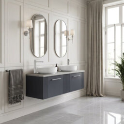 Balterley Belvide Partial Fluted 2 Drawer Wall Hung Vanity Unit With Bellato Grey Laminate Worktop - 1200mm - Satin Soft Black - thumbnail 4