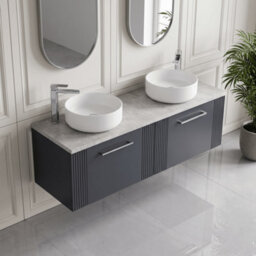 Balterley Belvide Partial Fluted 2 Drawer Wall Hung Vanity Unit With Bellato Grey Laminate Worktop - 1200mm - Satin Soft Black - thumbnail 3