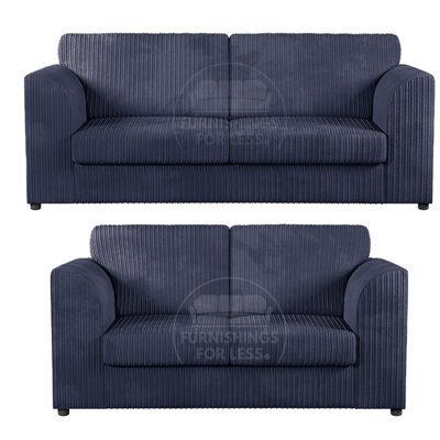 Furnishings For Less UK Luxor Jumbo Cord 3 + 2 Fabric Sofa Suite - Fullback Navy Blue - image 1