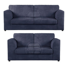 Furnishings For Less UK Luxor Jumbo Cord 3 + 2 Fabric Sofa Suite - Fullback Navy Blue - thumbnail 1