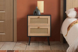 Bedside 2 Drawer Cabinet Black Rattan Birlea Croxley Nightstand Side Table